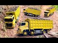 RC TRUCK HINO NEKAT TRABAS JALAN BERLUMPUR SAAT HUJAN DERAS BAWA MUATAN KAYU SAMPAI TERGULING