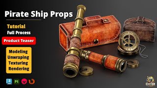 Modeling and texturing and Rendering Pirate Telescope and compass screenshot 5