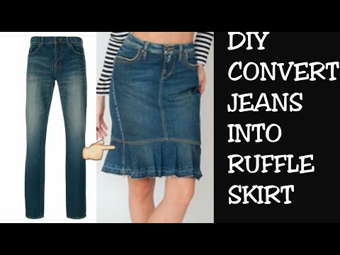 DIY CONVERT OLD JEANS INTO SKIRT IN 10 MINUTES~