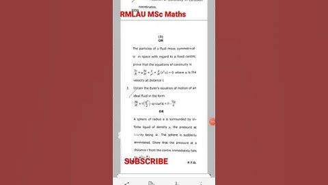 RMLAU MSc Maths Fluid Mechanics PYP #shorts #viral #spiritualextremity  #rmlau #viralshorts