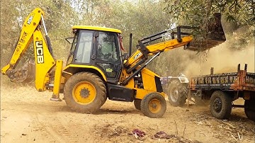 Jcb 3dx Backhoe Loader Machine Loading Red Mud In Two Powertrack And Mahindra 295 DI Tractor | Jcb