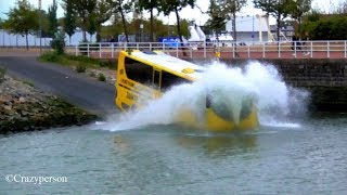 SPLASHTOURS BUS MAKES SPLASH! Amphibus Splashbus in river Rotterdam Netherlands