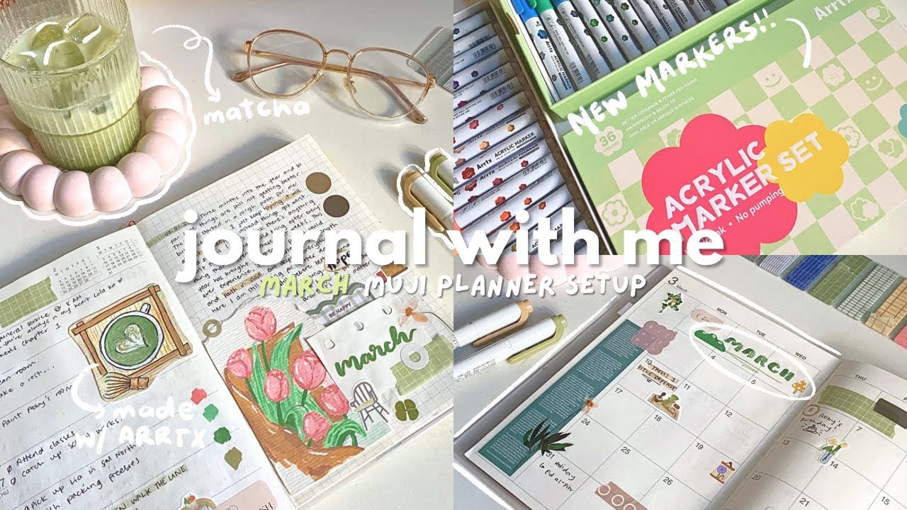 journal with me 📔 MARCH 2025 muji planner setup | asmr bullet journaling 🪷 °｡⋆