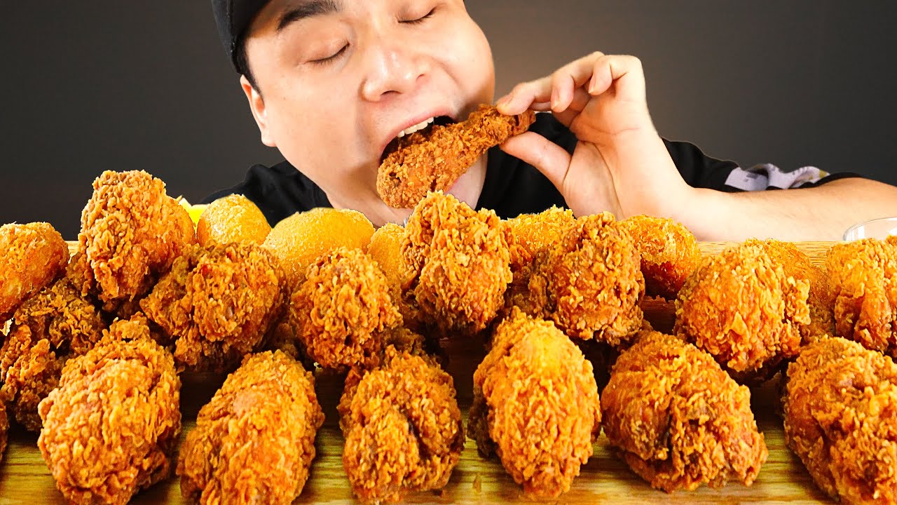 Хрустящие и сочные горячие золотисто-оливковые хрустящие куриные ножки Мукбанг~!! асмр