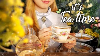 ASMR Peaceful Garden Teatime with You☕ birds singing, flowing water sound