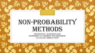 NON-PROBABILITY SAMPLING METHODS