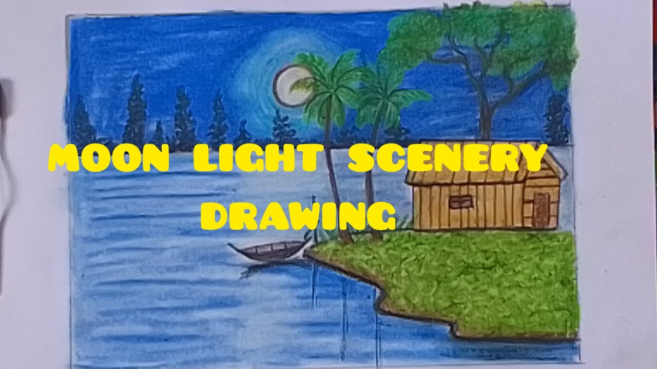 Moonlight Draw How to draw a moonlight scenery#oil pastels# - YouTube