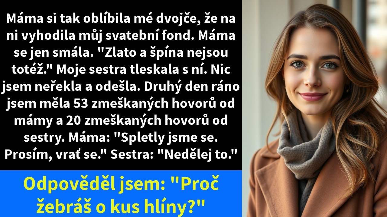 Seděla jsem u večeře s rodiči a sestrou, když se matka rozplývala nad její svatbou. Když jsem se zeptala na svůj podíl ze svatebního fondu, který mi slíbili prarodiče, matka se zasmála a řekla:...