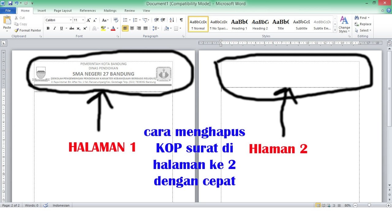 Cara Menghilangkan Header Pada Halaman Ke 2 Soal Sekolah