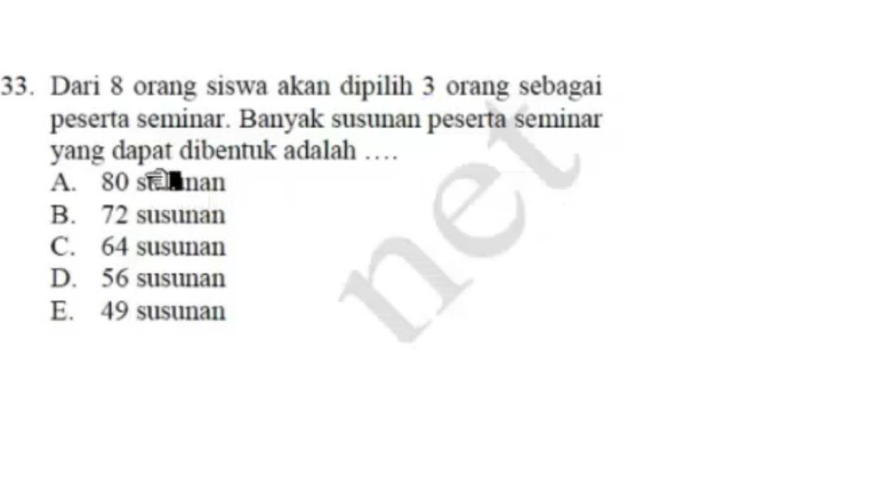 Contoh Soal Kombinasi - Kaidah Pencacahan Aturan Pengisian Tempat
