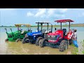 Washing My 4x4 Tractors in Pond with Fun 4wd Mahindra Arjun NOVO 605 New Holland3630 John Deere 5050