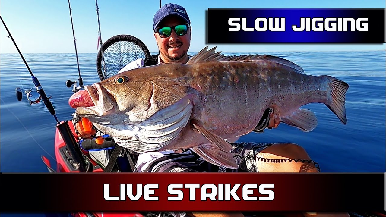 SLOW JIGGING LIVE STRIKES IN KAYAK (Multiple strikes on a kayak with