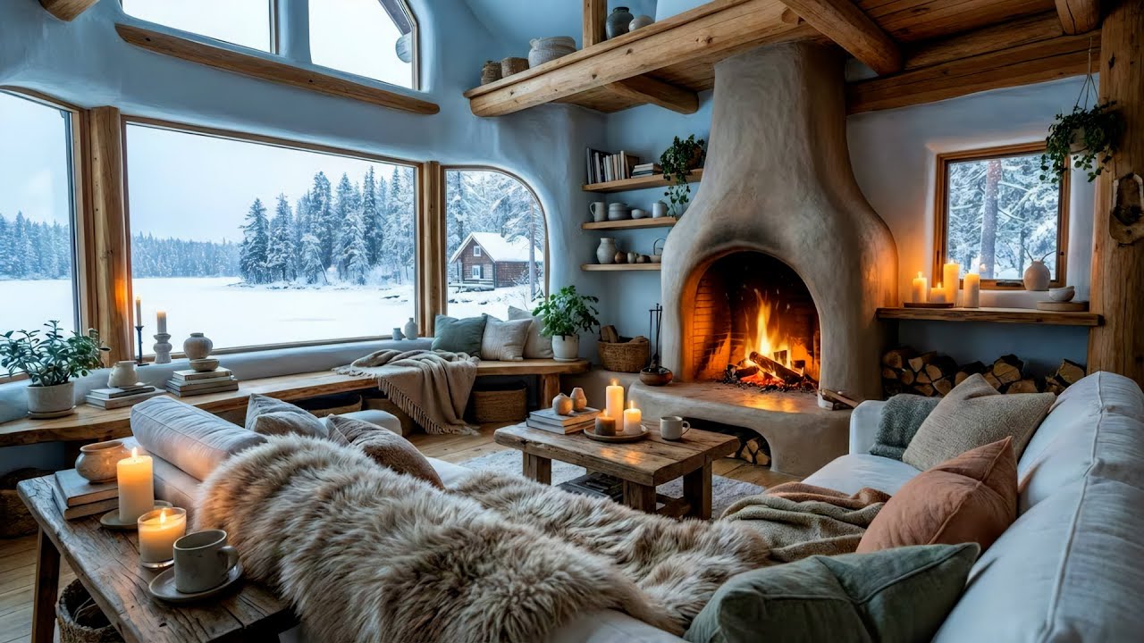 10 Часов Свечи Снег Пианино | Белый Цветочный Лаундж & Огонь | Снятие Стресса Изучение 🕯️❄️