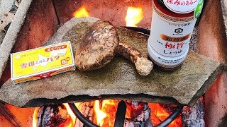 超巨大な松茸をバター醤油で味付けして石で焼く暴挙に出る‼
