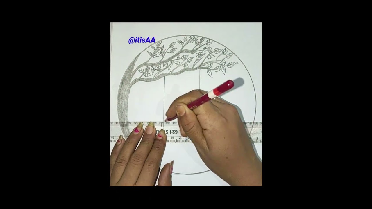 Girl swinging in a tree with cat drawing||girl swing with cat sketch||