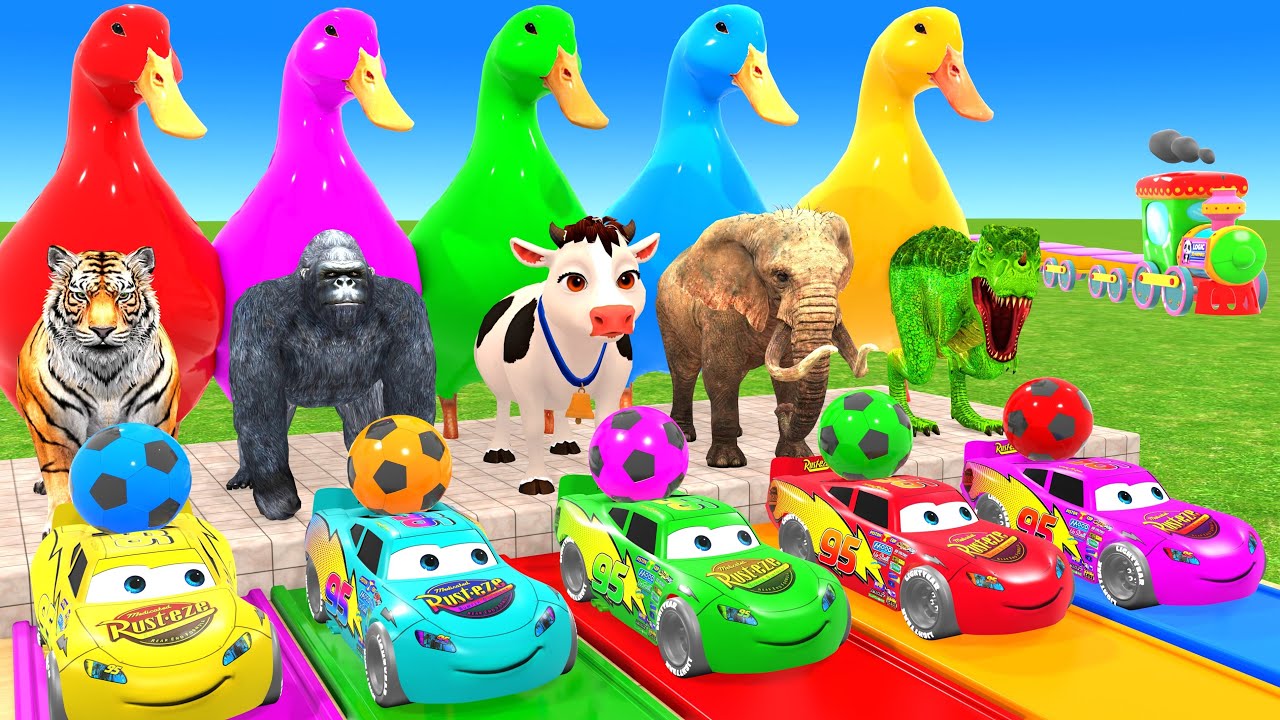 Long Slide Game with Cow Elephant Gorilla Hippopotamus Tiger 3d Animal Game Funny 3d Animals
