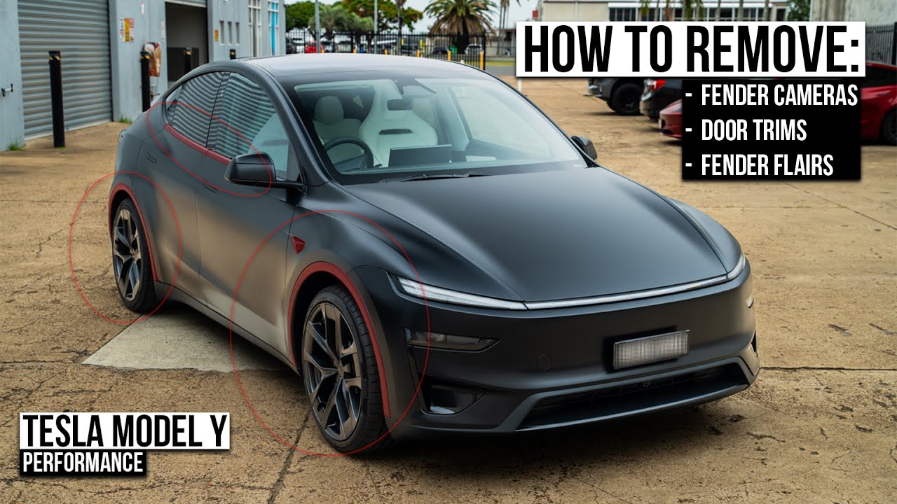 Как снять камеры на крыльях, дверные накладки и расширители колесных арок на Tesla Model Y Perfor...