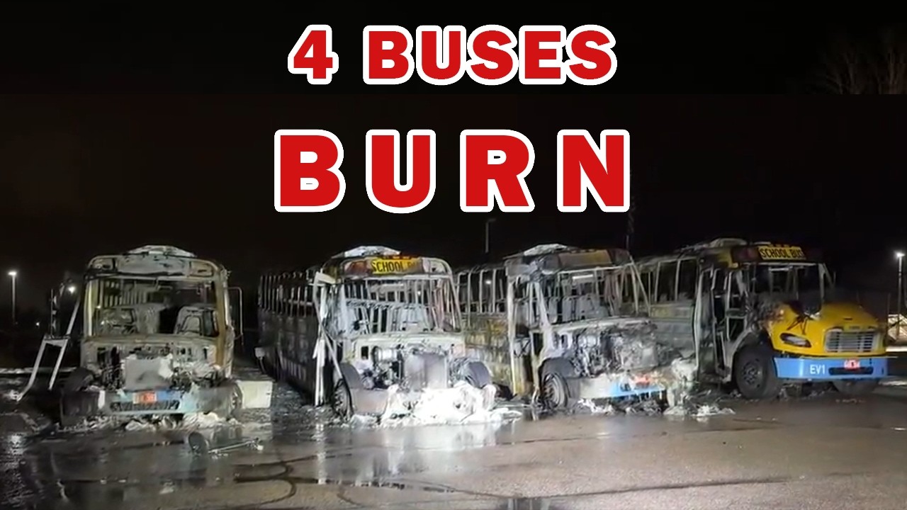 Electric School Bus Fire in Vermont Destroys Four Buses - YouTube