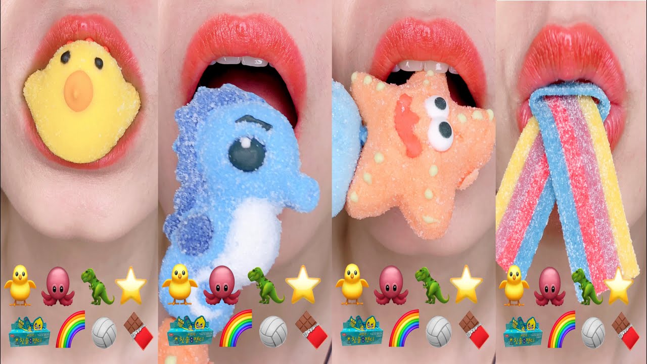 Asmr EMOJI FOOD MARSHMALLOWS 🐥🐙🦖⭐️🌈🍫🏐🪥 먹방 eating sounds Mukbang asmr eatingsounds mukbang