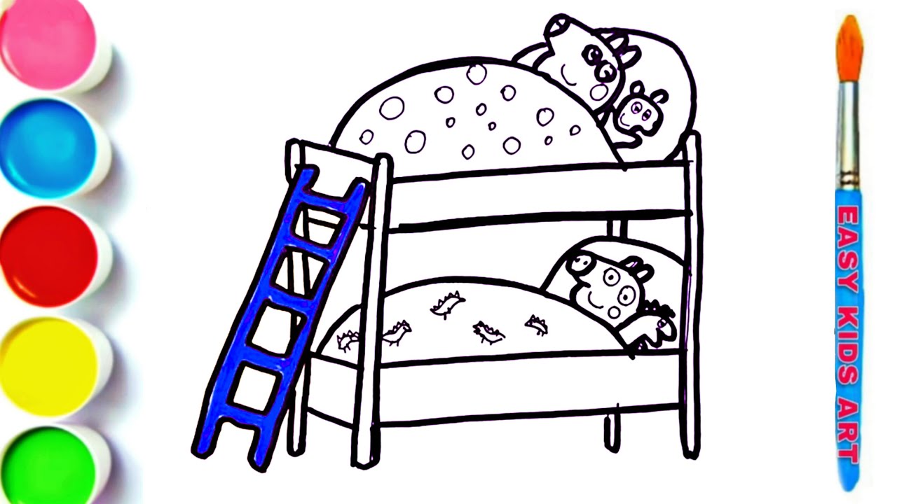 Drawing and Coloring Peppa Pig and George Pig In Their Bunk Bed 🛏️🐖 ...