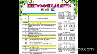 SCHOOL CALENDAR FOR THE SY 2022-2023