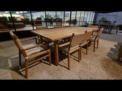 Table teck recyclé Ibiza et chaises, fauteuils Menorca