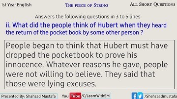 1st Year English | Chapter 5 | The Piece of String | All Short Questions With Answers