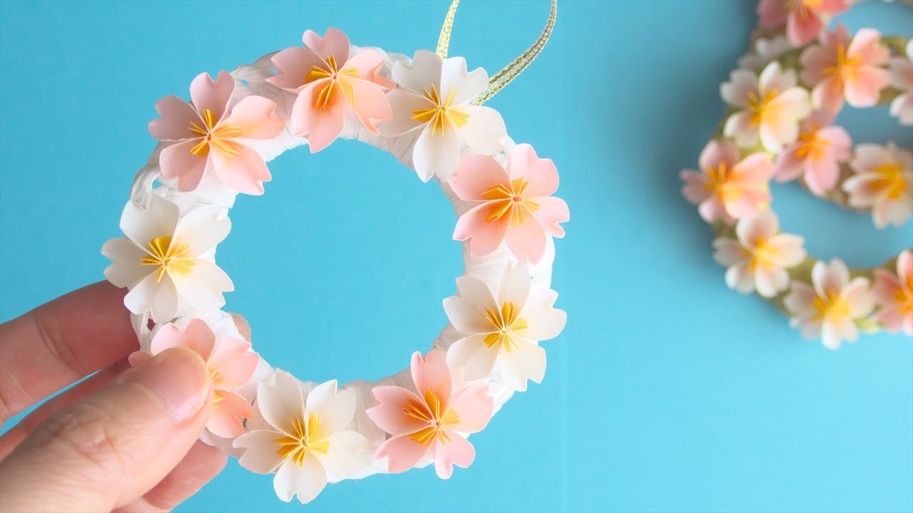 紙で作る桜の花のミニリースの作り方 Diy How To Make Paper Cherry Blossom Wreath Youtube