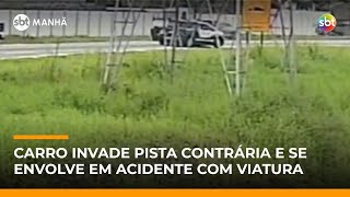 Security cameras capture accident between police cruiser and car on the coast of São Paulo | #SBT...