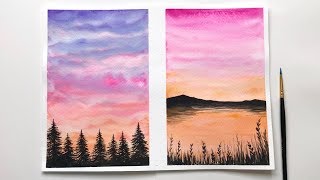 Watercolor Sunset Tutorial For Beginners | Easy Watercolor Sunset Ideas