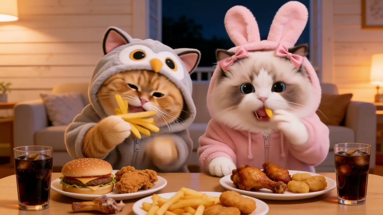 Ai cat eating chicken 