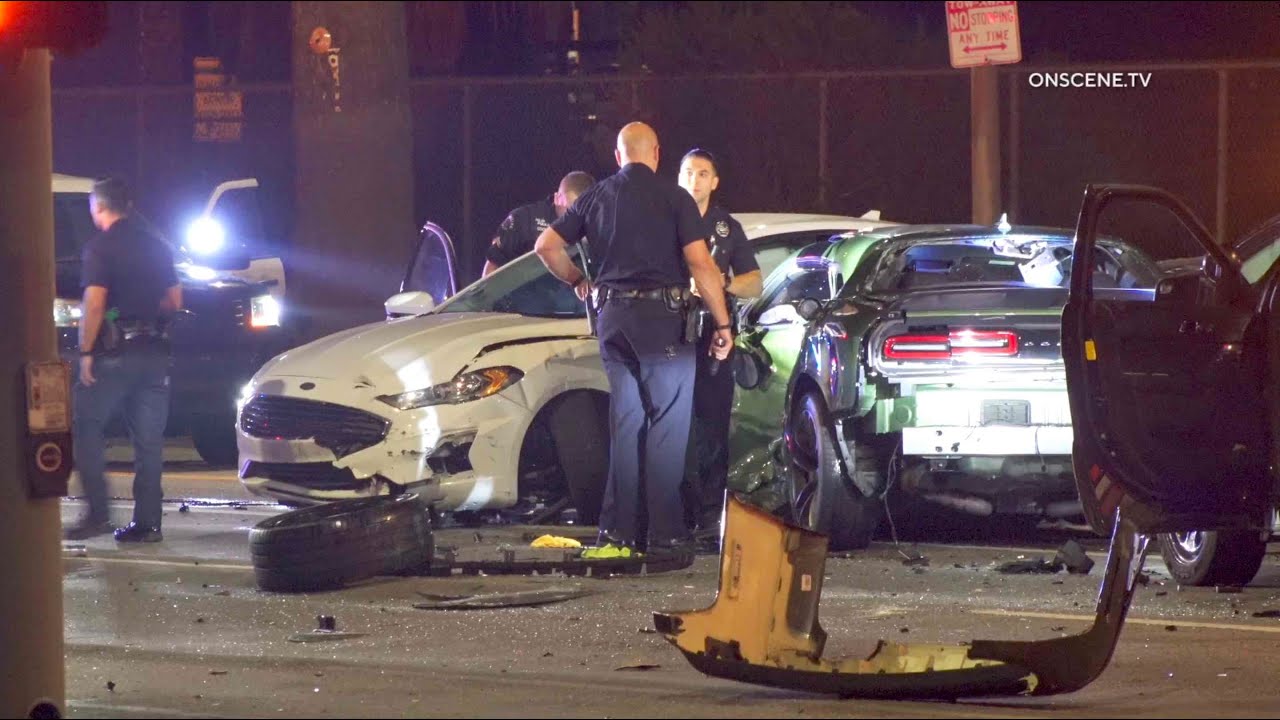 Dodge Challenger Pursuit Ends In Violent Crash | Hollywood - YouTube