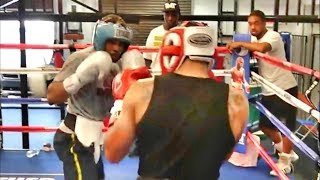 Errol Spence sparring Ashley Theophane inside the Mayweather Boxing Club (throwback)