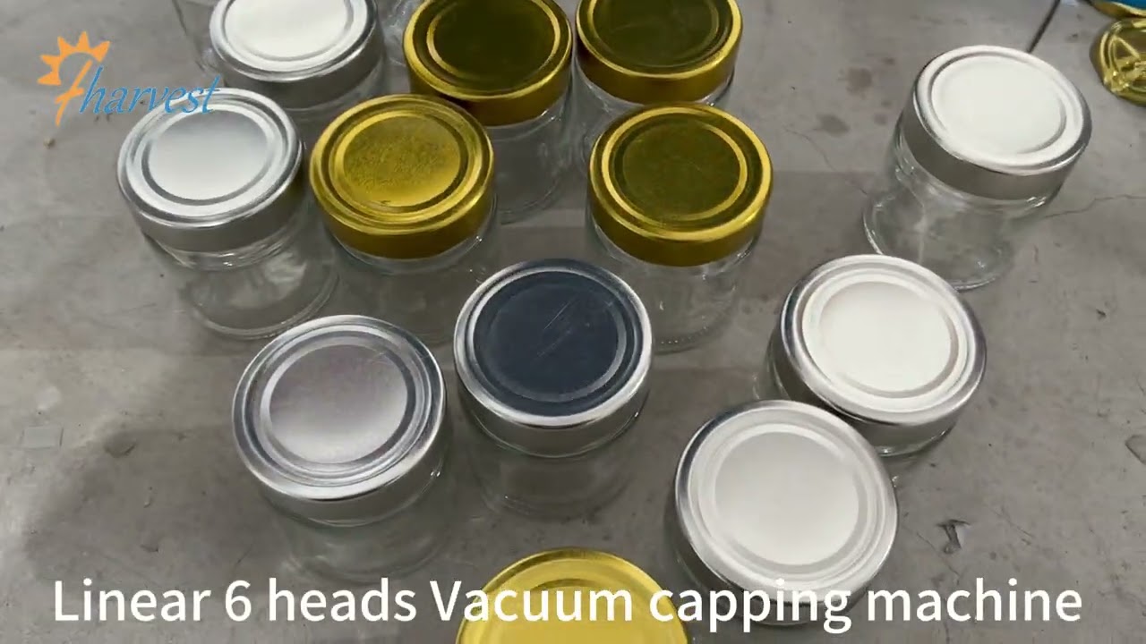 Glass Jar Vacuum Capping Machine with 6 heads , Linear Vacuum Capper machine for Sauce ,food bottle