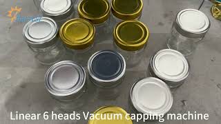 Glass Jar Vacuum Capping Machine with 6 heads , Linear Vacuum Capper machine for Sauce ,food bottle