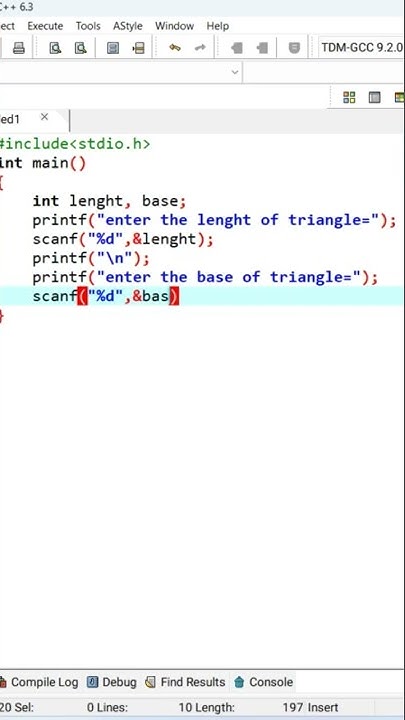 Area of triangle in c programming - YouTube