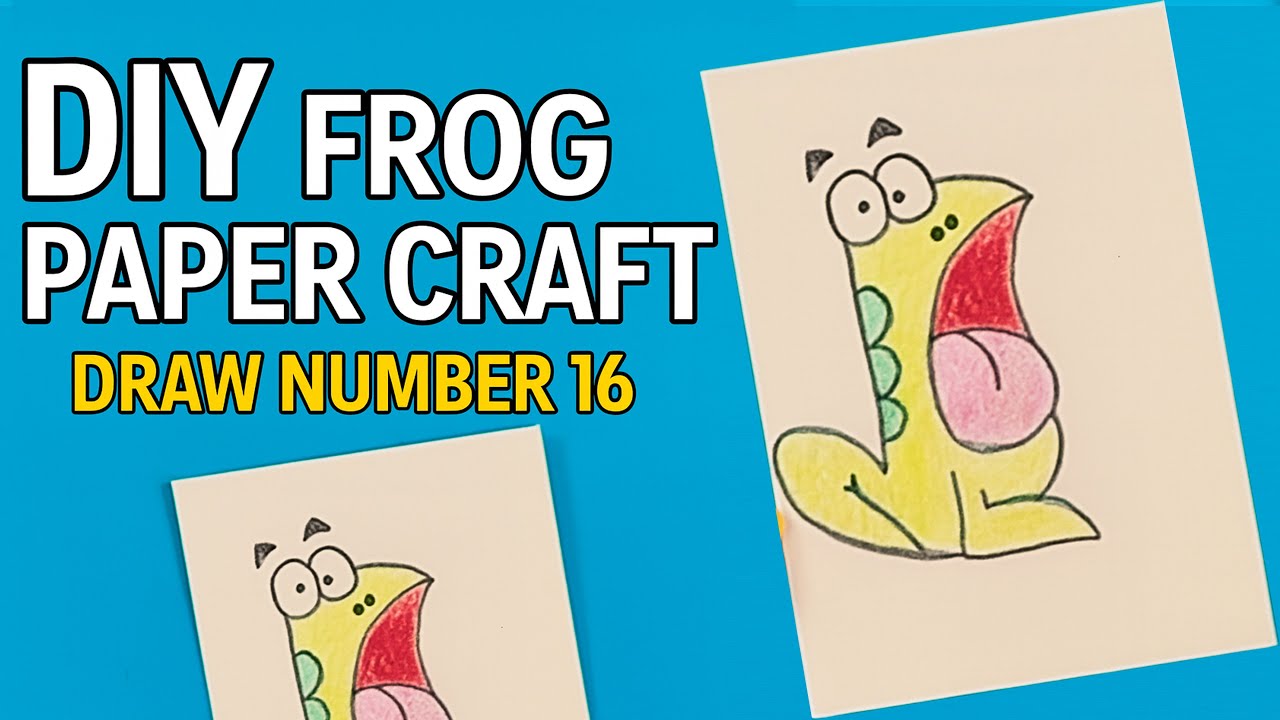 Нарисуйте из цифры 16 милую лягушку. Простая и весёлая поделка из бумаги для детей. 
