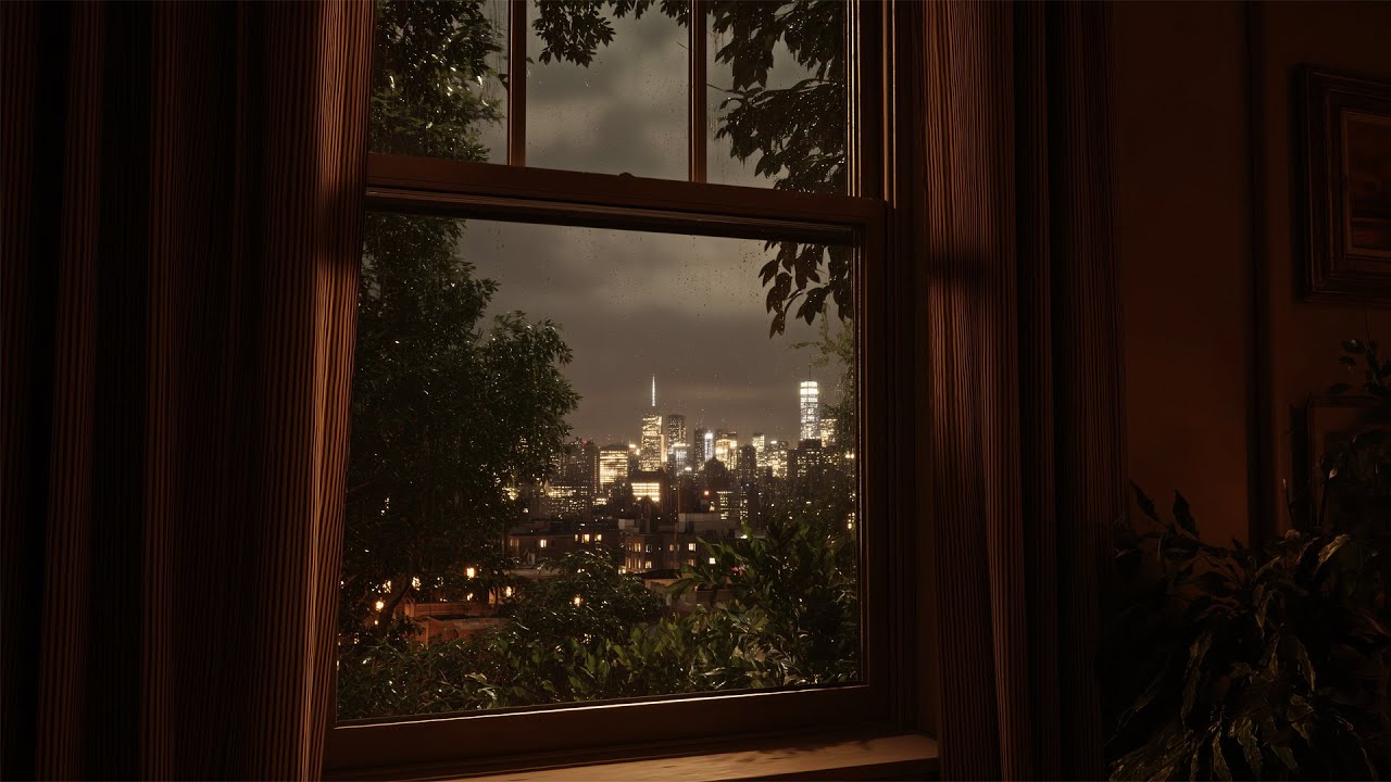 Relaxing Summer Night Rain In New York City🌧️Calm Rain Ambience For Reading, Sleeping, Etc.
