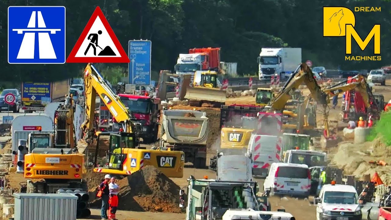 Update MEGA AUTOBAHN BAUSTELLE DOKU #85 CATERPILLAR HITACHI LIEBHERR BAGGER / highway construction