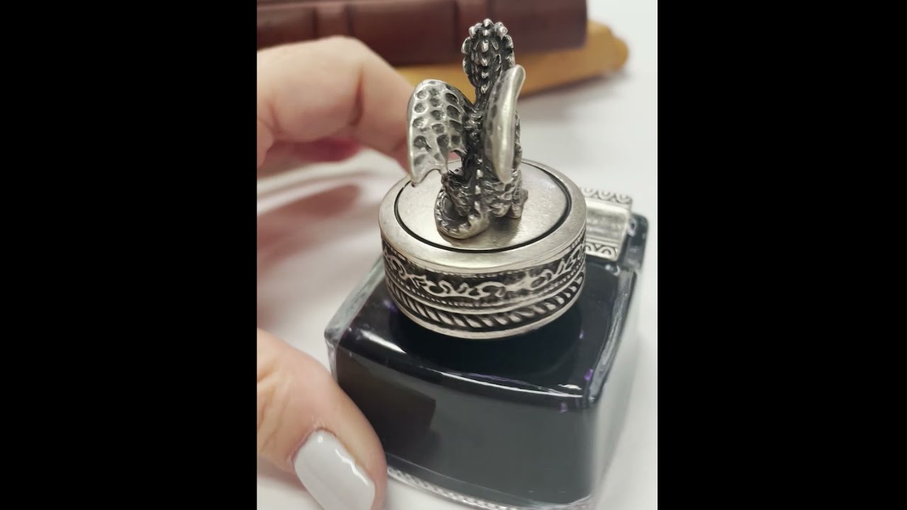 Dragon Glass Inkwell with Pewter Cap & Pen Rest - Black Writing Ink –  Nostalgic Impressions