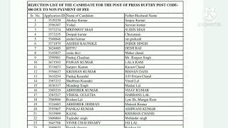HPSSC Hamirpur Press Duftry 880 Post Code Rejection List