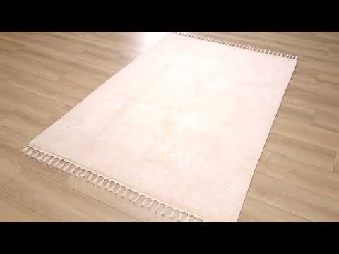 El Dokuma Damask Desenli Pembe Yün Halı inceleme videosu kapak görseli