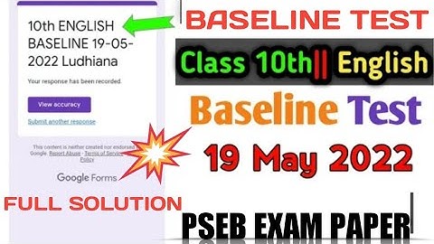 10th class Baseline English test answer with solution real paper solution . English test 19/May/2022