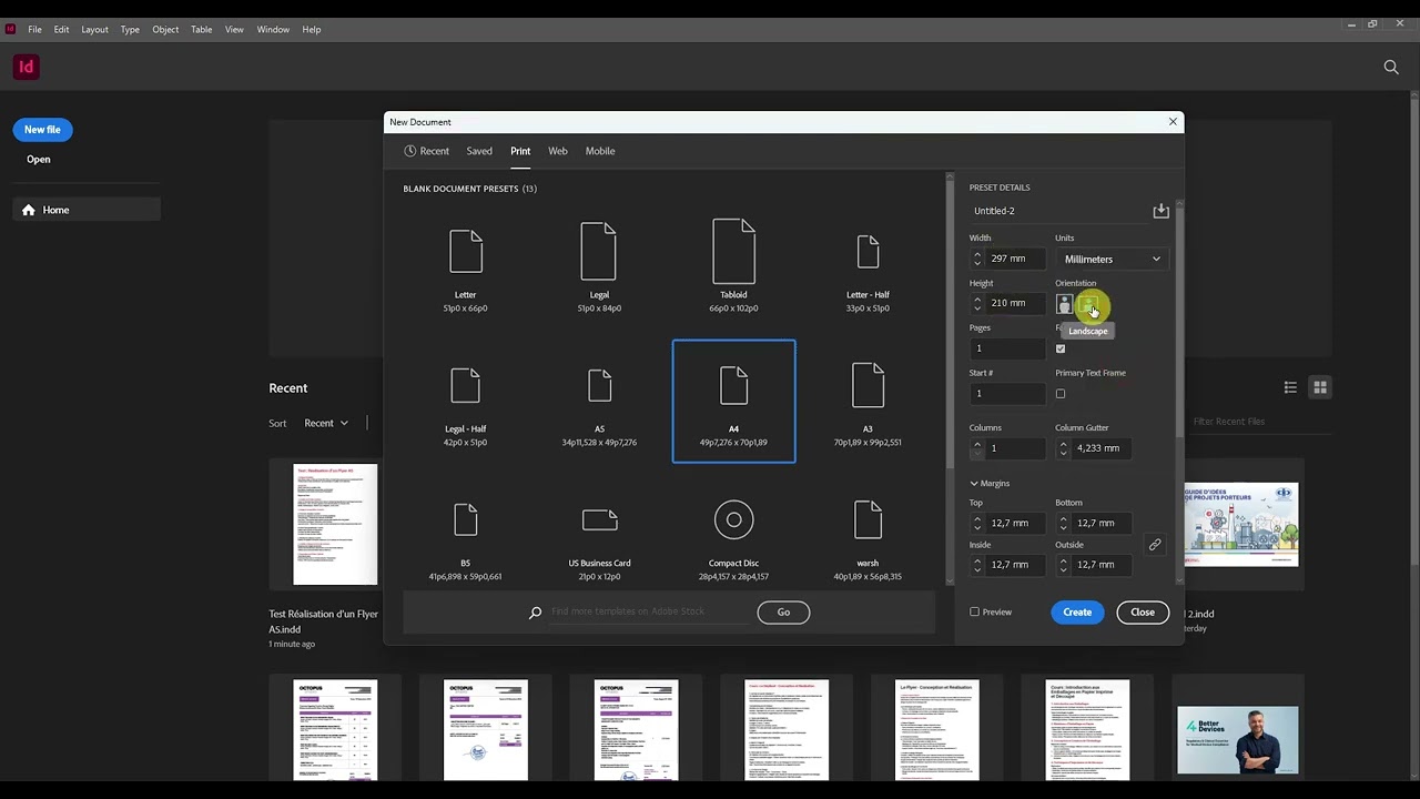 Indesign - Nouveau Document (Dépliant 3 volets)