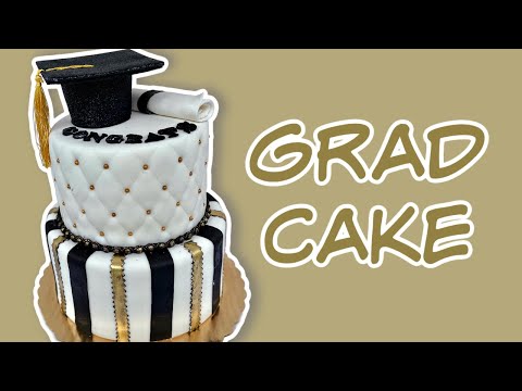 HOW TO MAKE A TWO TIER BLACK AND GOLD GRADUATION CAKE || Janie&#039;s Sweets