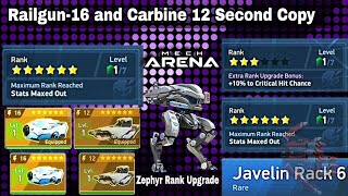 Mech Arena:🎉 Second Copy of Carbine 12 and Railgun-16 🔥 Javelin Rack 6 and Zephyr Rank Upgrade 💫