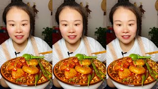 ASMR Eating Spicy Food Chinese: Eat Spicy Noodle Soup Mukbang, Spicy Boneless Chicken Feet And Salad