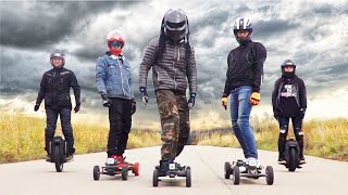 Insane electric battle! Electric mounting boards VS unicycles!