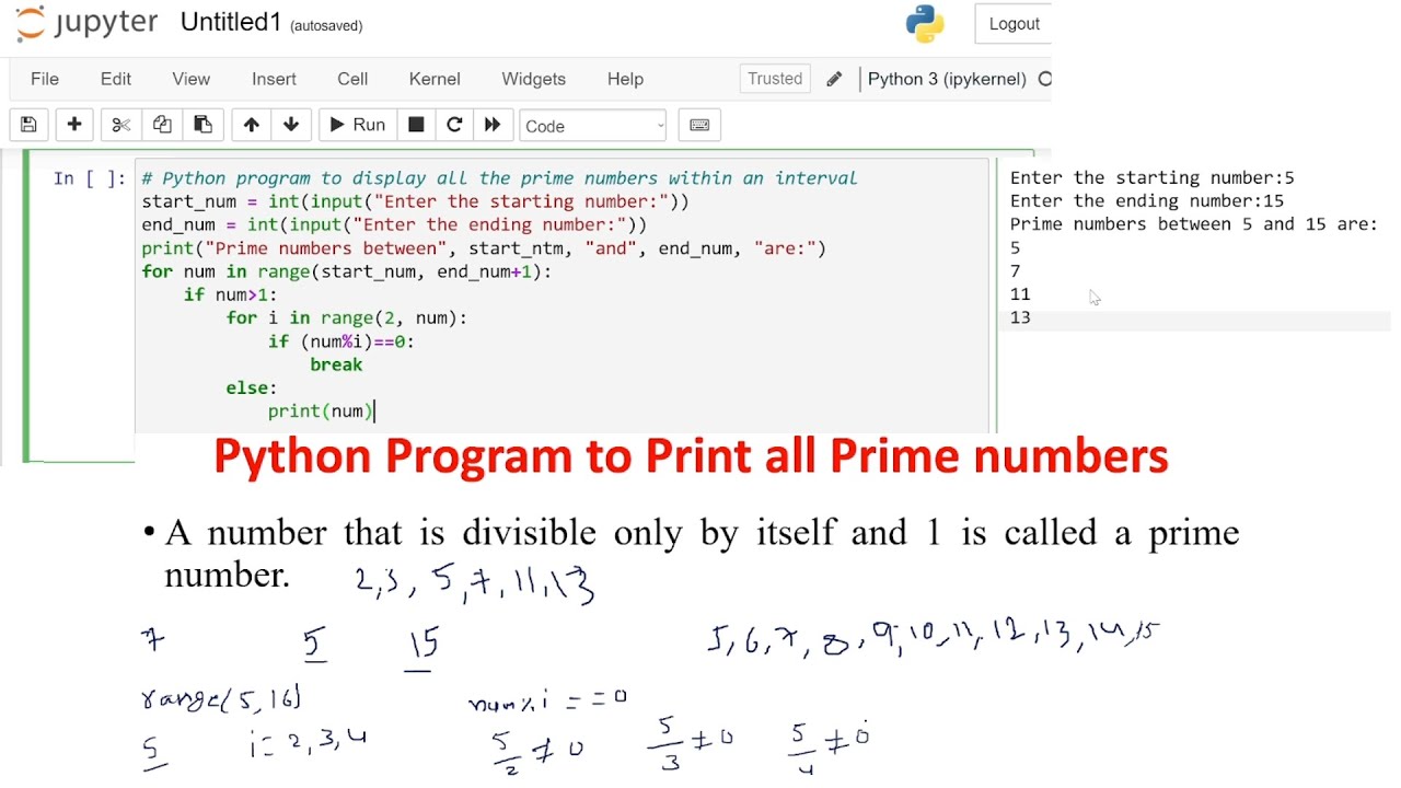 Python Program#Prime Numbers Within an Interval in Python - YouTube
