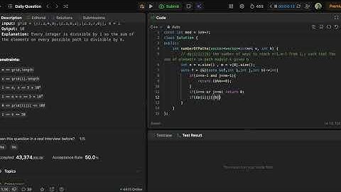 Leetcode 2435, Paths in Matrix Whose Sum Is Divisible by K, POTD 26 Nov 2025